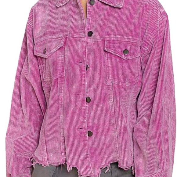 POL Clothing Washed Corduroy Trucker Jacket Pink Size Large - Picture 2 of 13